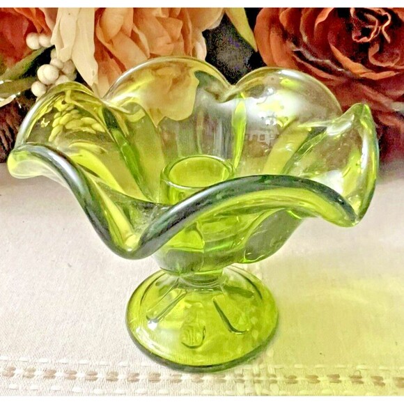 Viking Glass Epic Green Glass Mid-Century Candle Holder 3.5 Inches - Picture 6 of 6